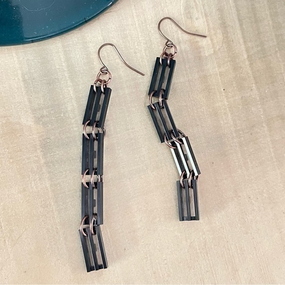 Whimsical Turtle Jewelry - 2/$29 Handmade Lego Long Black Dangle Statement Earrings 3.5” Upcycle OOAK